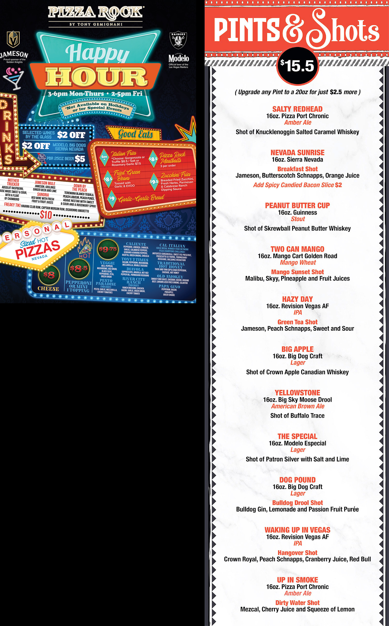 Happy Hour and Pints and Shots Specials